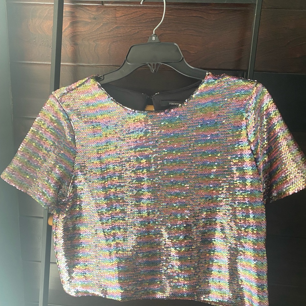 Forever 21 Iridescent Sequin Crop Top